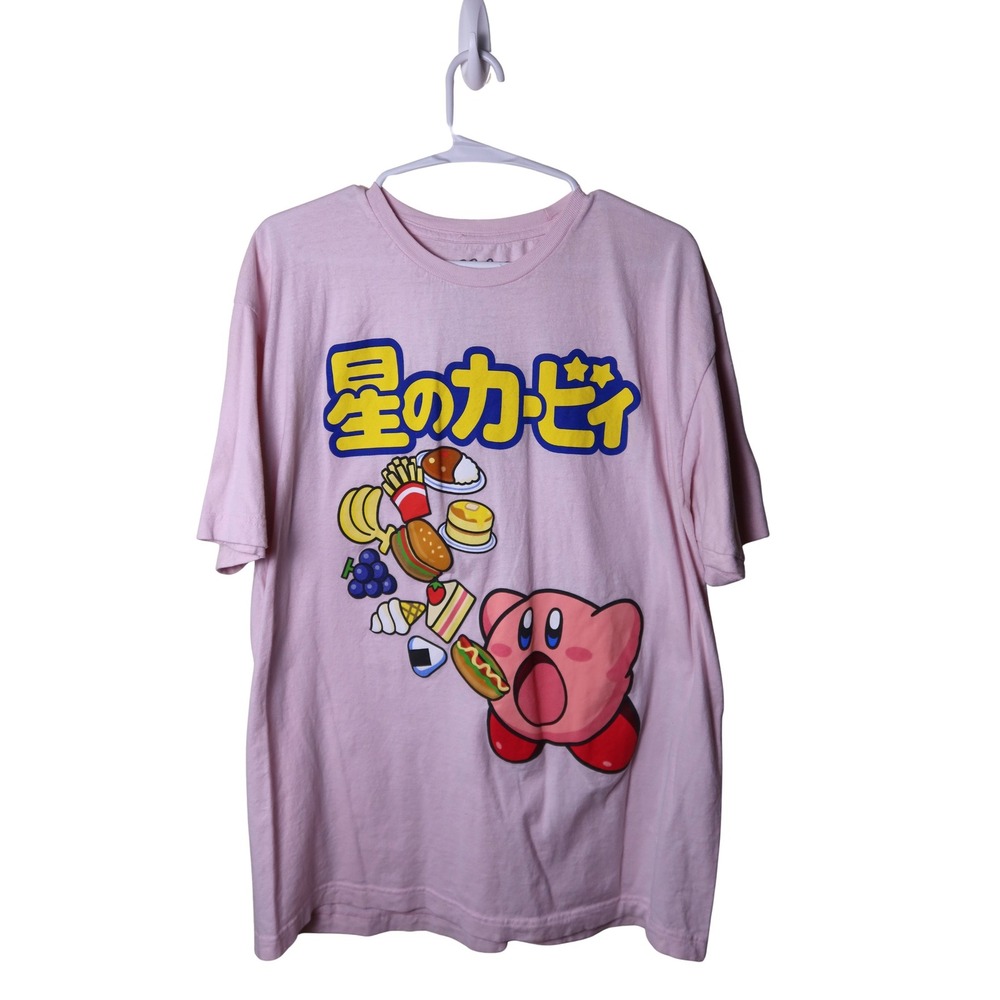Nintendo Kirby Star Allies Pink Graphic T-Shirt Japanese Text Size Large Exc